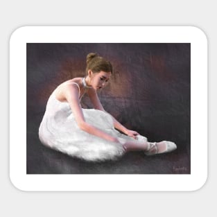 Woman girl ballerina dancer tying shoe Sticker